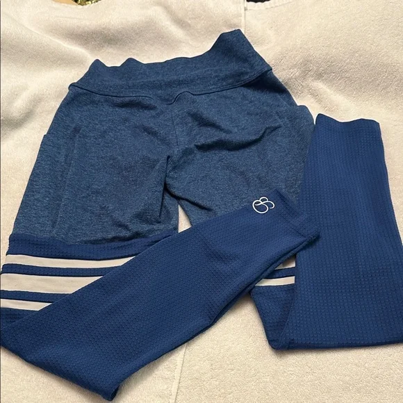 Bombshell Sportswear Medium blue Leggings with Stripes and side pockets - Picture 1 of 6